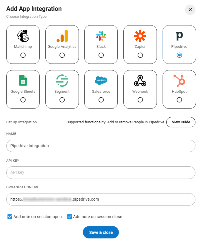 Session Start and End Notes in Pipedrive